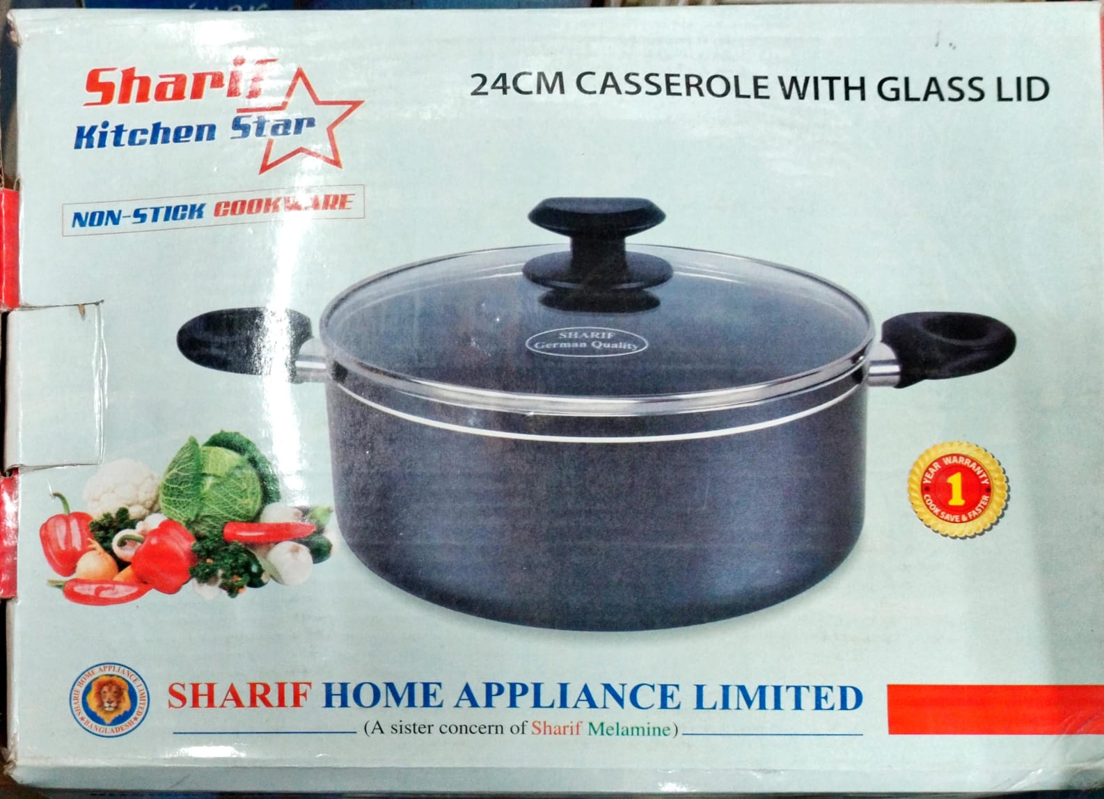 Sharif 24 CM Casserole With Glass LID (Black / Red)