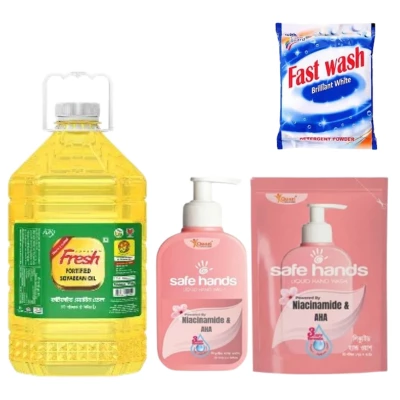 3 Liter Soyabean Oil (Pusti /TeerFresh/Bashundhara/Fortune/Rupchanda) With Hand Wash