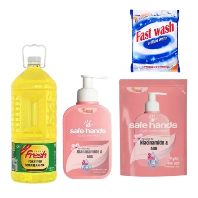 2 Liter Soyabean Oil (Pusti /Teer/Fresh/Bashundhara/Fortune/Rupchanda) With Hand Wash