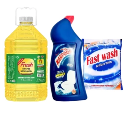 3 Liter Soyabean Oil (Pusti /Teer/Fresh/Bashundhara/Fortune/Rupchanda) with Toilet Cleaner